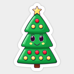 Cartoon Kawaii Christmas Tree with Smile Sticker